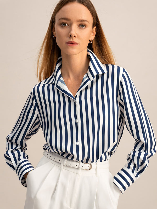 Navy Stripe Silk Shirt