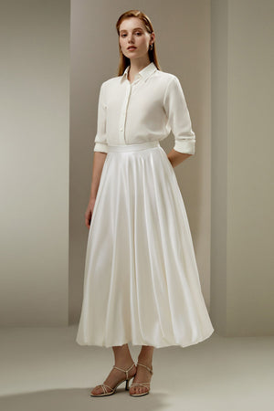 Ivory Satin Bubble-Hem Skirt - front