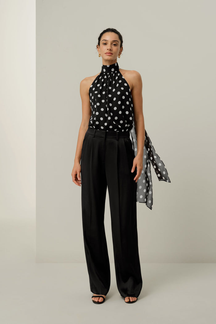 Black Fluid Wide-Leg Trousers - front