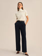 Navy Pleated Cuffed Trousers