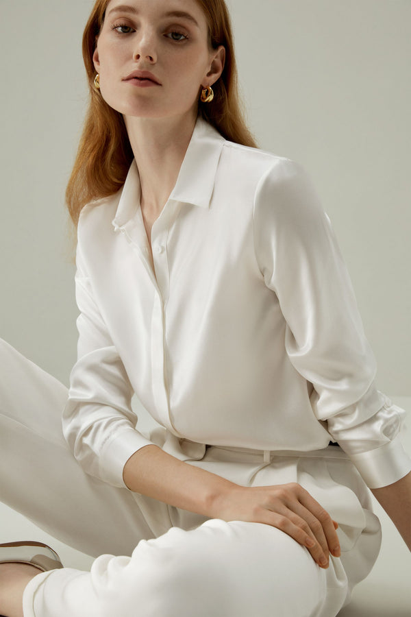Ivory Silk Satin Shirt - front