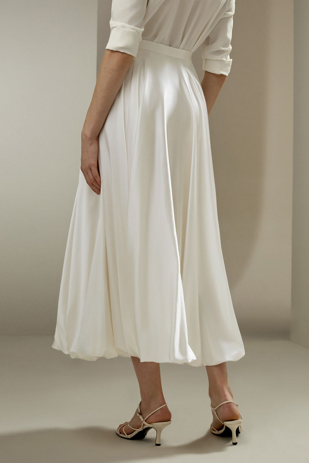 Ivory Satin Bubble-Hem Skirt - front