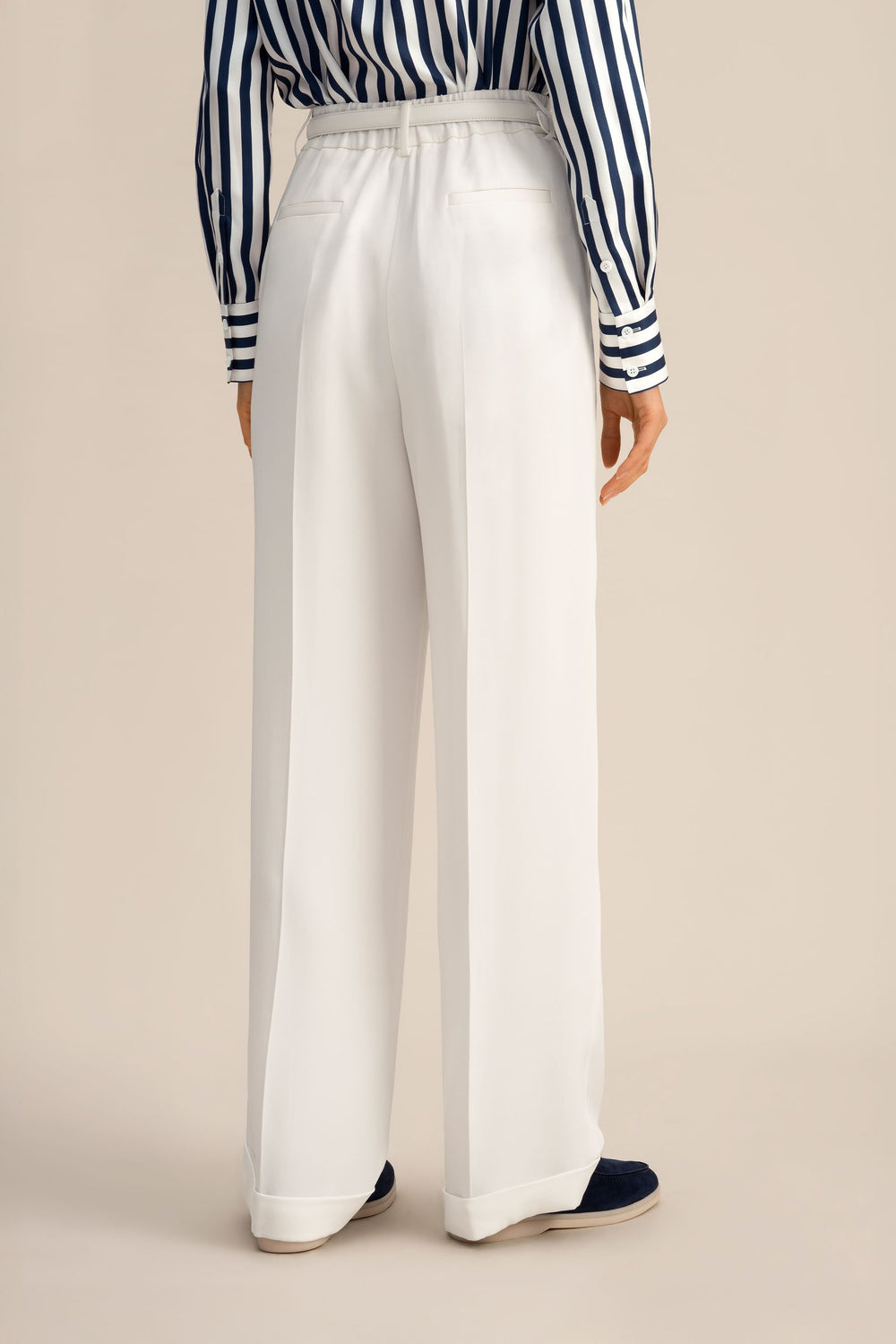 Ivory Pleated Wide-Leg Trousers - front