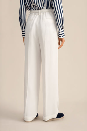 Ivory Pleated Wide-Leg Trousers - back