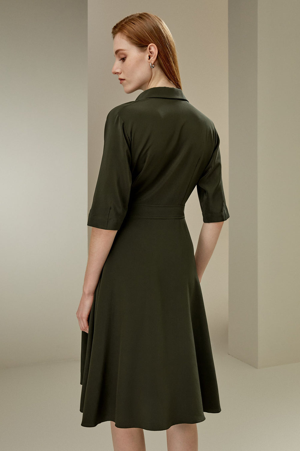 Olive Wrap Shirt Dress - front
