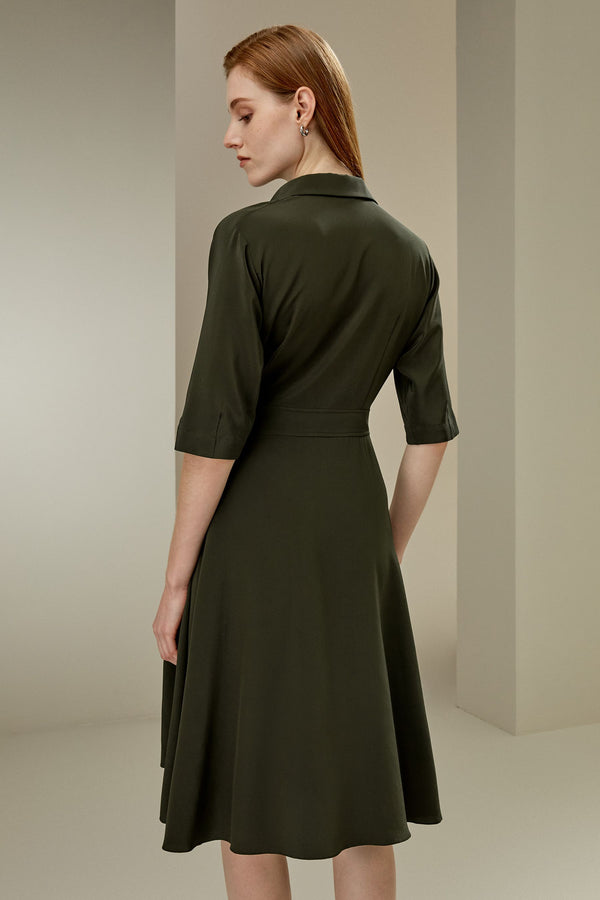 Olive Wrap Shirt Dress - back