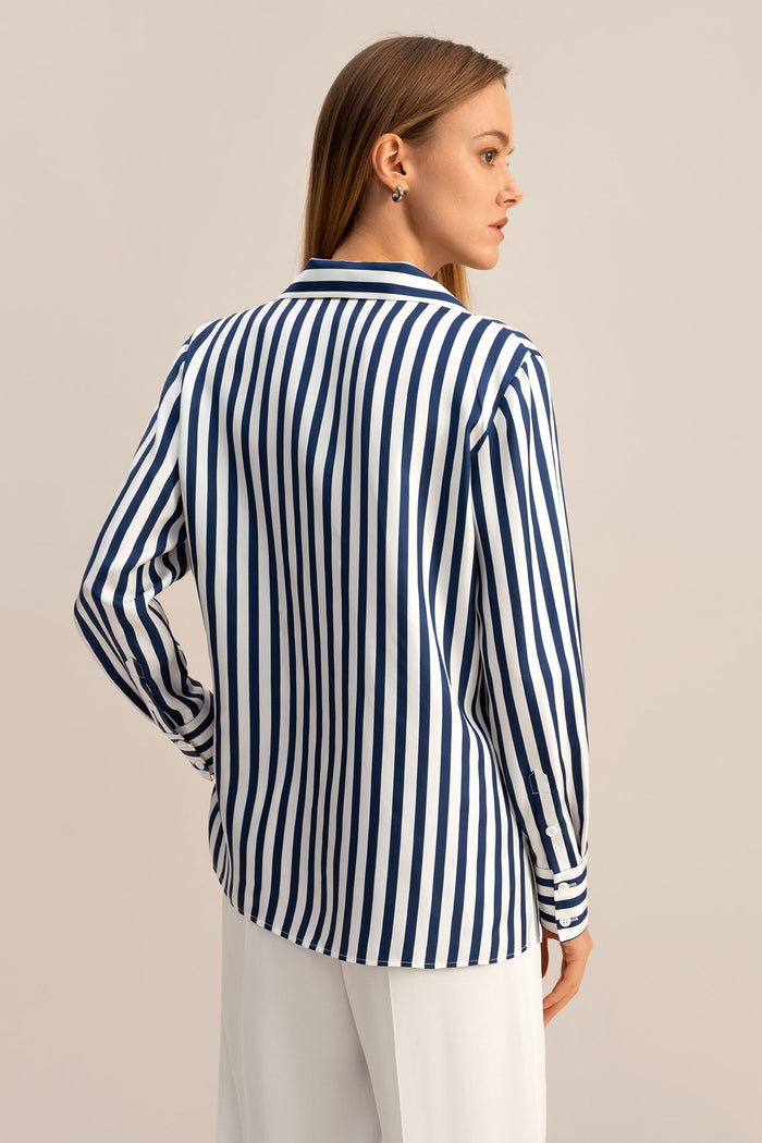 Navy Stripe Silk Shirt - back