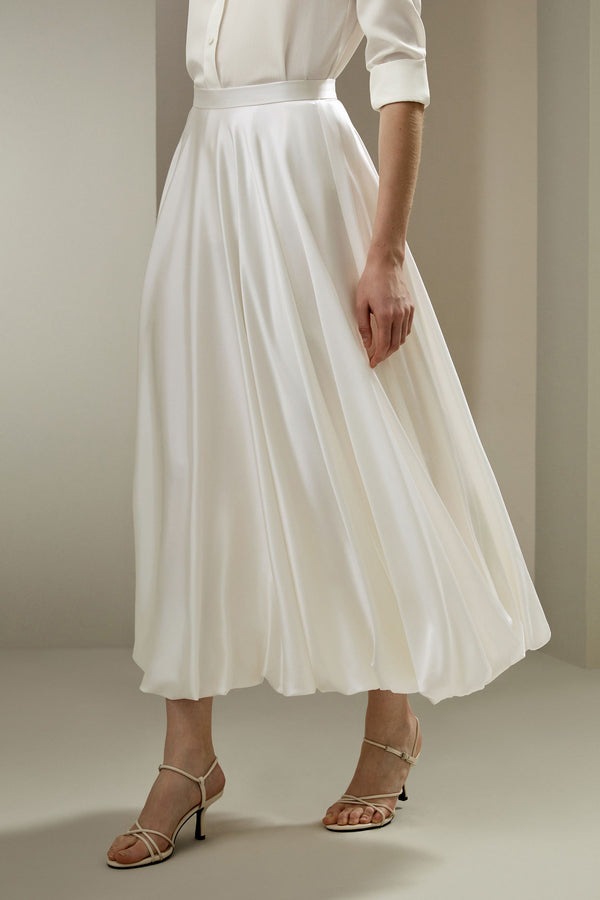 Ivory Satin Bubble-Hem Skirt - side
