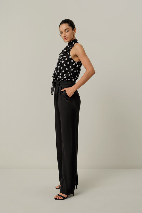 Black Fluid Wide-Leg Trousers - side