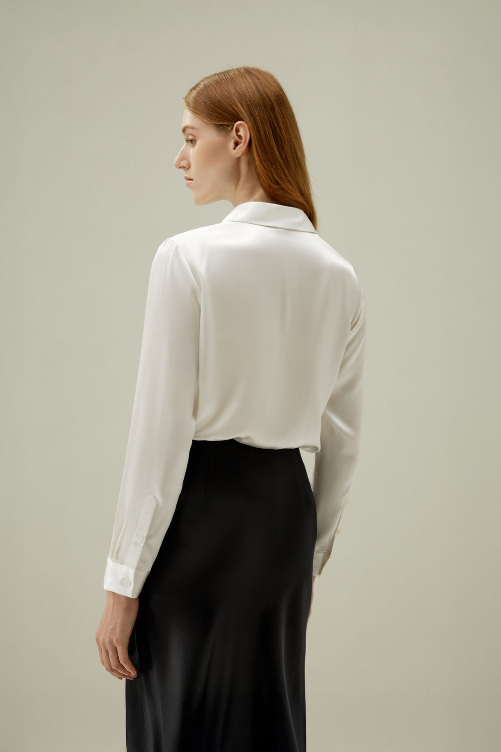Ivory Silk Satin Shirt - front