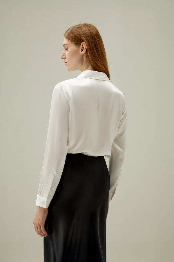 Ivory Silk Satin Shirt - back